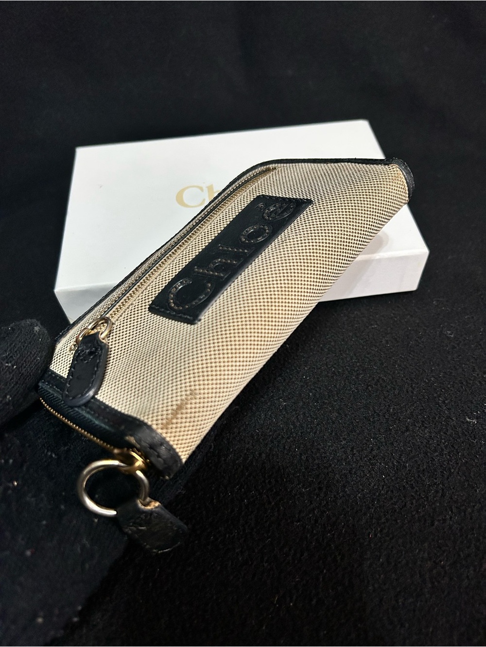 Chloé Beige Canvas and Black Leather Zip Wallet - Picture 8 of 9